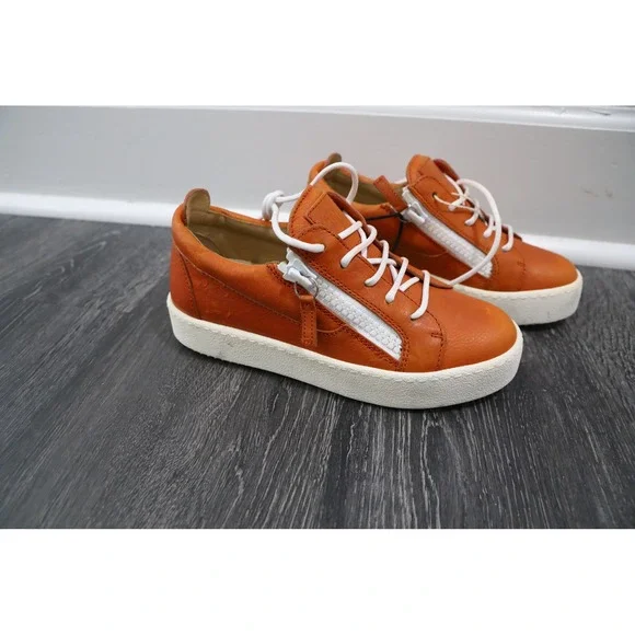 Giuseppe Zanotti Orange Leather Zip High Top Sneakers EU 35.5 - Picture 2 of 15